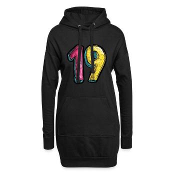 19 Zahl Bunt - Hoodie-Kleid - Schwarz - Vorne