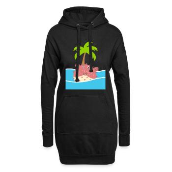 Poisson-globe et cocotier - Sweat-shirt à capuche long Femme - noir - Devant
