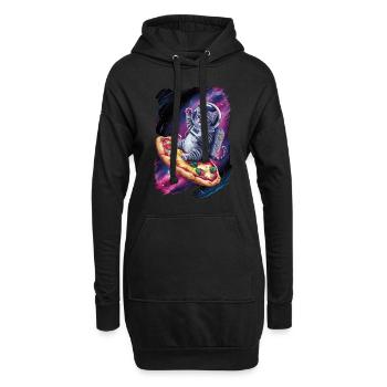 Chaton astronaute sur pizza dans l’espace - Sweat-shirt à capuche long Femme - noir - Devant