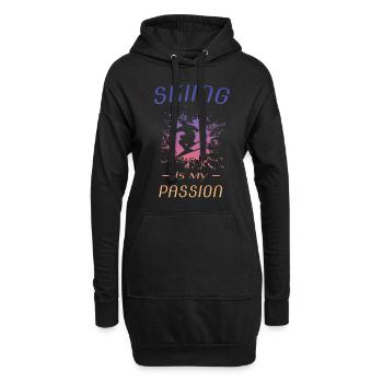 Skiing is my passion - Hoodie-Kleid - Schwarz - Vorne