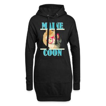 Klevere Maine Coon Katze mit Brille - Hoodie-Kleid - Schwarz - Vorne