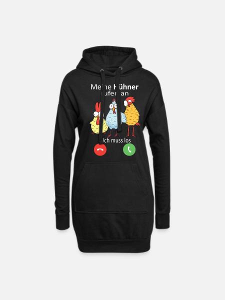 Hühner rufen an Landwirt Huhn Bauer - Hoodie-Kleid - Schwarz