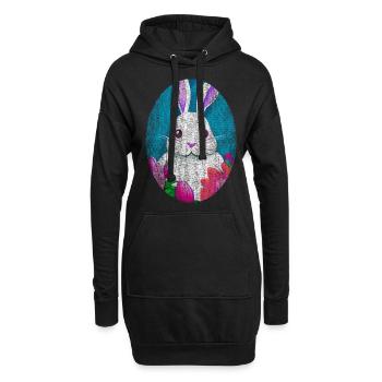 Osterhase retro used-look cool - Hoodie-Kleid - Schwarz - Vorne