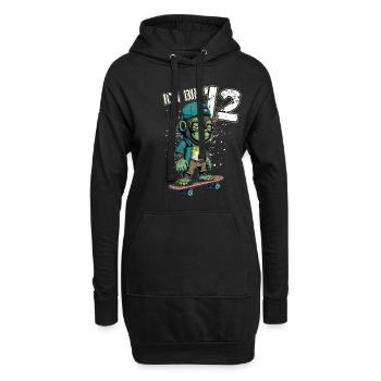 Kinder Geburtstag 12 Jahre - Skater Affe - Hoodie-Kleid - Schwarz - Vorne