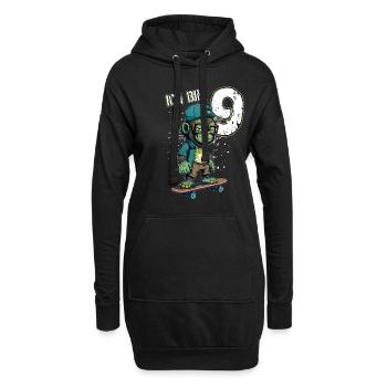 Kinder Geburtstag 9 Jahre - Skater Affe - Hoodie-Kleid - Schwarz - Vorne