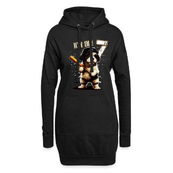 Kinder Geburtstag 7 Jahre - Baseball und Hunde - Hoodie-Kleid - Schwarz - Vorne
