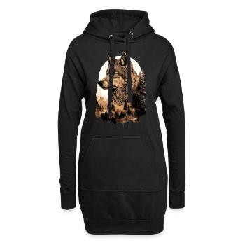 Wolf Wolfskopf Wald Natur Berge Wildnis Sonne - Hoodie-Kleid - Schwarz - Vorne