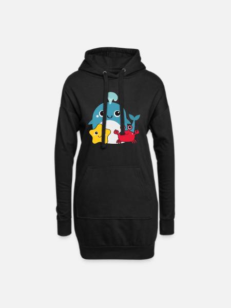 Kleiner Wal - Hoodie-Kleid - Schwarz