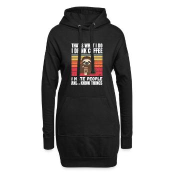 Faultier I Hate People Retro - Hoodie-Kleid - Schwarz - Vorne