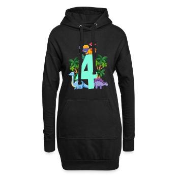 Dinosaurier 4 Jahre Alt 4. Geburtstag Party - Hoodie-Kleid - Schwarz - Vorne