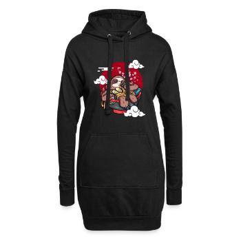Drôle de paresseux mange des ramen kawaii japonais - Sweat-shirt à capuche long Femme - noir - Devant