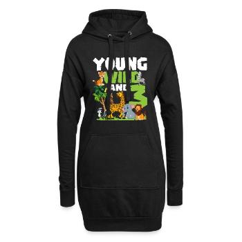 Junge Wilde Und 3 | Safari Tier Thema Geburtstag - Hoodie-Kleid - Schwarz - Vorne