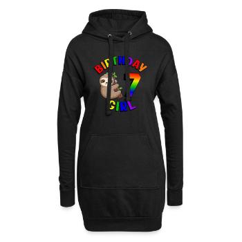 Geburtstag 7 Mädchen Niedliches Baby Faultier - Hoodie-Kleid - Schwarz - Vorne