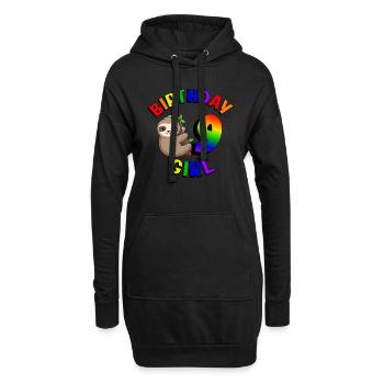 Geburtstag 9 Mädchen Niedliches Baby Faultier - Hoodie-Kleid - Schwarz - Vorne
