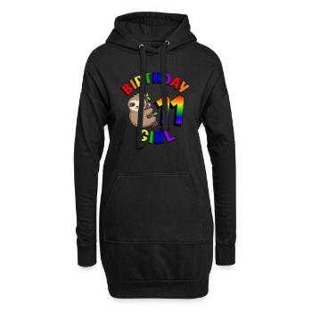 Anniversaire 11 Filles Mignon Bébé Paresseux - Sweat-shirt à capuche long Femme - noir - Devant