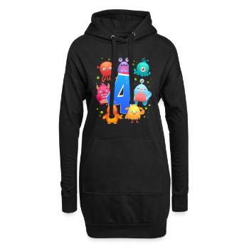 4. Geburtstag | Monster Geburtstag | Monster - Hoodie-Kleid - Schwarz - Vorne