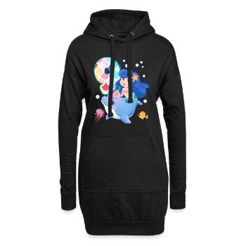 9ème anniversaire | | anniversaire de sirène - Sweat-shirt à capuche long Femme - noir - Devant
