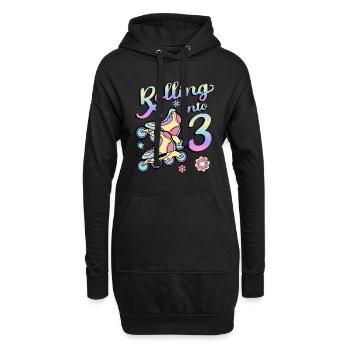 Rolling Into 3 Roller Skaters Skates 3rd year - Hoodie Dress - black - Front