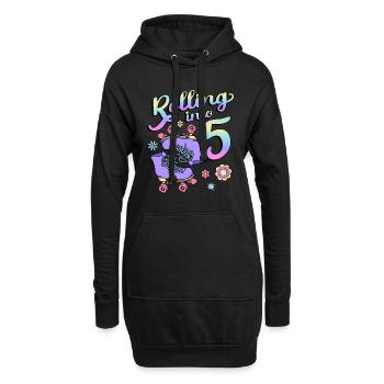 Rolling Into 5 Roller Skaters Floral 5th Year - Hoodie-Kleid - Schwarz - Vorne