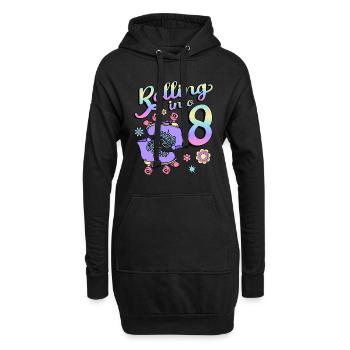 Rolling Into 8 Roller Skaters Floral 8th Year - Hoodie-Kleid - Schwarz - Vorne
