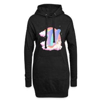 11 Einhorn Regenbogen Wolken Kleines Pony 11. - Hoodie-Kleid - Schwarz - Vorne