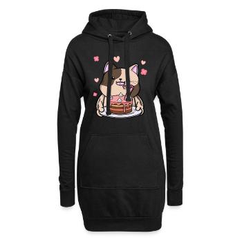 Un chat potelé tient un gâteau d’anniversaire 7. - Sweat-shirt à capuche long Femme - noir - Devant