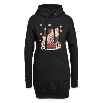 Le chat potelé garde un gâteau d’anniversaire 12 ans - Sweat-shirt à capuche long Femme - noir - Devant