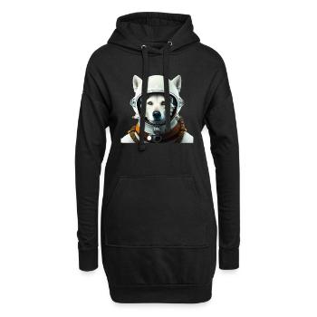 Weißer Schäferhund als Astronaut - Hoodie-Kleid - Schwarz - Vorne