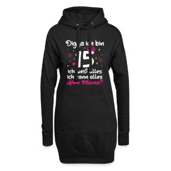 15. Geburtstag Mädchen Digga ich bin 15 - Hoodie-Kleid - Schwarz - Vorne