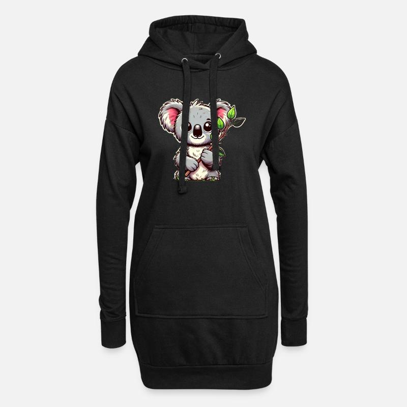 Koala mit Eukalyptus - Hoodie-Kleid - Schwarz