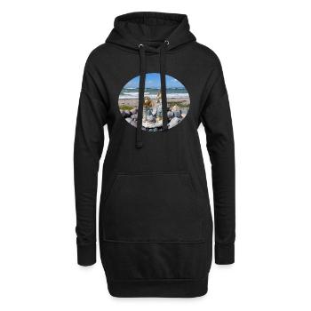 Spielende Kinder am Strand - Hoodie-Kleid - Schwarz - Vorne
