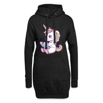 Niedliches Einhorn Cartoon liest ein Buch - Hoodie-Kleid - Schwarz - Vorne