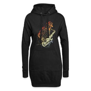 Retro Saxophonspieler Zeichnung - Hoodie-Kleid - Schwarz - Vorne