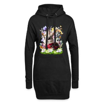 Osterhase im Blumenfeld - Hoodie-Kleid - Schwarz - Vorne