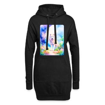 Loup blanc entouré de fleurs - Sweat-shirt à capuche long Femme - noir - Devant