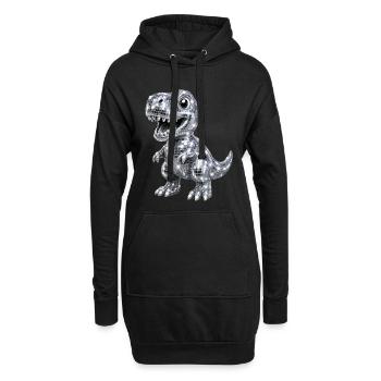 Süßer Dino T-Rex Disco Glitzer 80s 90s - Hoodie-Kleid - Schwarz - Vorne