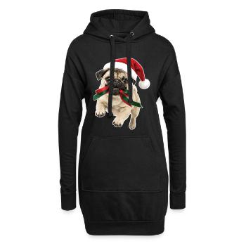 Verspielter Weihnachts Mops - Hoodie-Kleid - Schwarz - Vorne