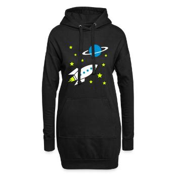Vaisseau spatial, étoiles et planète avec anneau - Sweat-shirt à capuche long Femme - noir - Devant