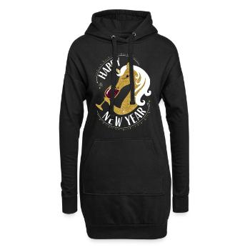 Silvester Einhorn gold edel Happy New Year Neujahr - Hoodie-Kleid - Schwarz - Vorne