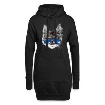 chat cool - Sweat-shirt à capuche long Femme - noir - Devant
