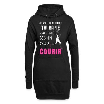 Course à pied, femme citation thérapie sport - Sweat-shirt à capuche long Femme - noir - Devant
