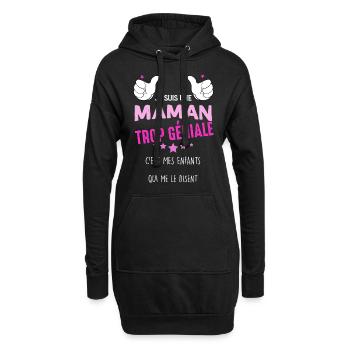 Je Suis Une Maman Trop Géniale - Sweat-shirt à capuche long Femme - noir - Devant