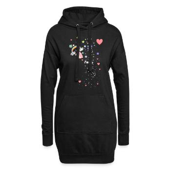 Sterne, Herzen,einhorn, regenbogen - Hoodie-Kleid - Schwarz - Vorne