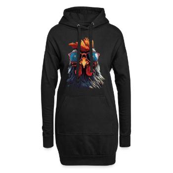 Drôle de poulet avec des lunettes de soleil - Sweat-shirt à capuche long Femme - noir - Devant