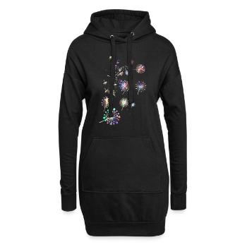 Pusteblume,,Blume,bunt, Sterne - Hoodie-Kleid - Schwarz - Vorne