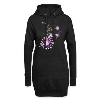 Pusteblume,Blume,bunt, Sterne - Hoodie-Kleid - Schwarz - Vorne