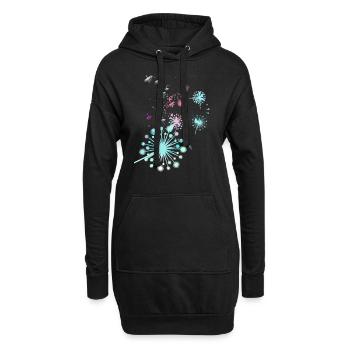 Pusteblume,Blume,bunt, Sterne - Hoodie-Kleid - Schwarz - Vorne