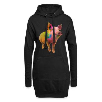 Farbenfrohes Schwein - Hoodie-Kleid - Schwarz - Vorne