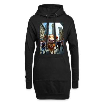 Lustige Kuh Selfie in einer belebten Stadt - Hoodie-Kleid - Schwarz - Vorne
