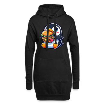 mignon pingouin burger dessin animé restauration rapide - Sweat-shirt à capuche long Femme - noir - Devant